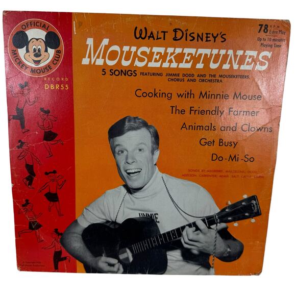 Disney Other - Walt Disney Vtg 1955 Mousketunes Official Mickey Mouse Club Record DBR55 78 RPM